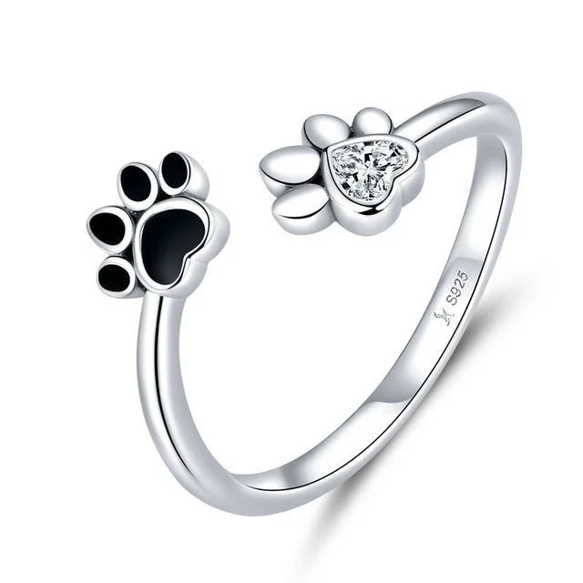 Sterling silver cute pet paw print ring bracelet earring