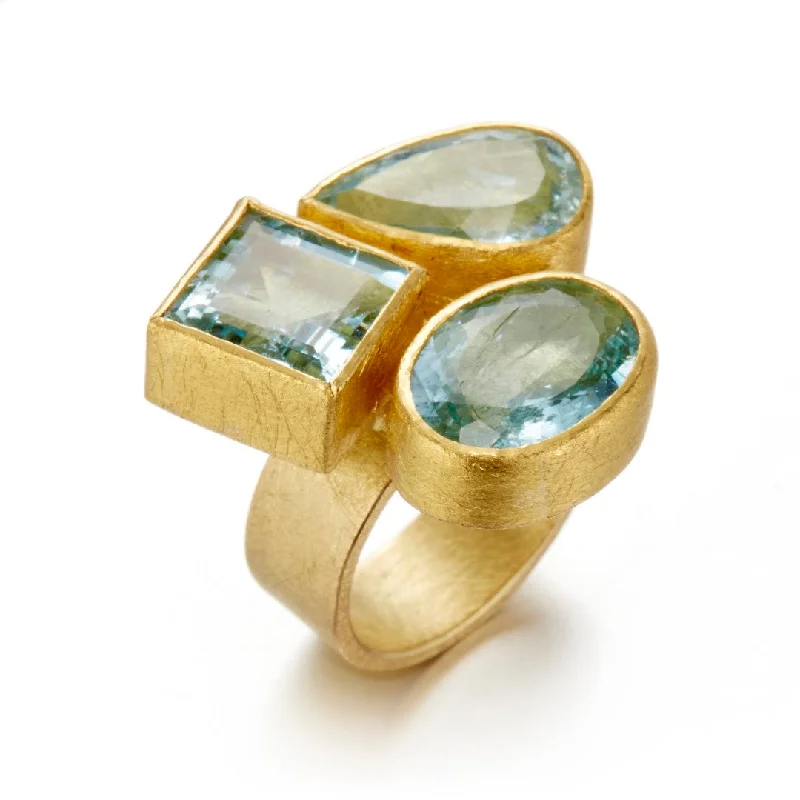 Three Faceted Aquamarine Ring