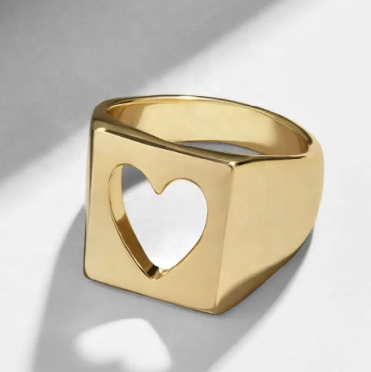 Wholesale Stainless Steel 18k Gold Plated Thick Heart Ring