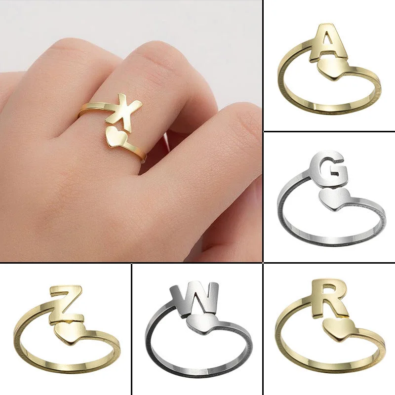 Wholesale Vintage Heart Alphabet Titanium Steel Rings